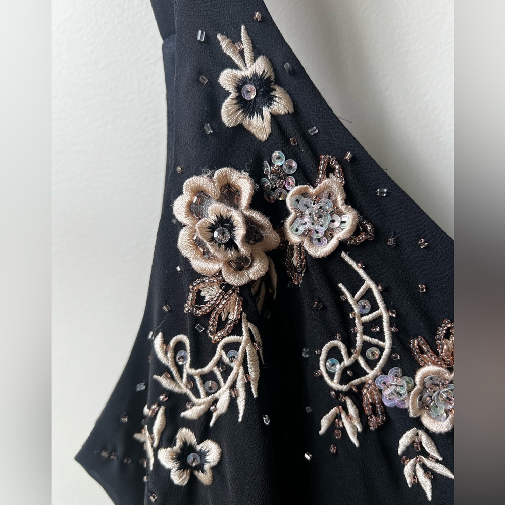 Whimsigoth Fairy Grunge Asymmetric Dress 3D Floral Embroidered Beaded Sequins 18 - Picture 3 of 9